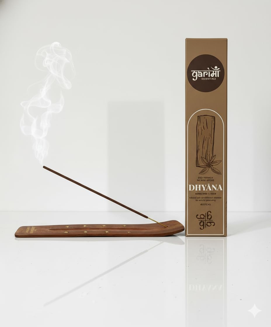 Garima Natural Sandalwood Agarbatti – Charcoal Free Incense Sticks | 48 Sticks | Free Wooden Stand