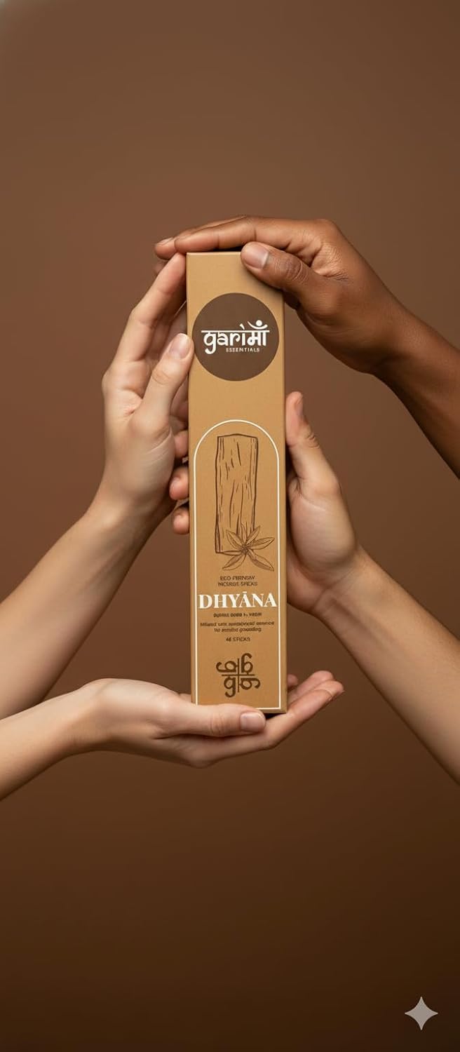 Garima Natural Sandalwood Agarbatti – Charcoal Free Incense Sticks | 48 Sticks | Free Wooden Stand