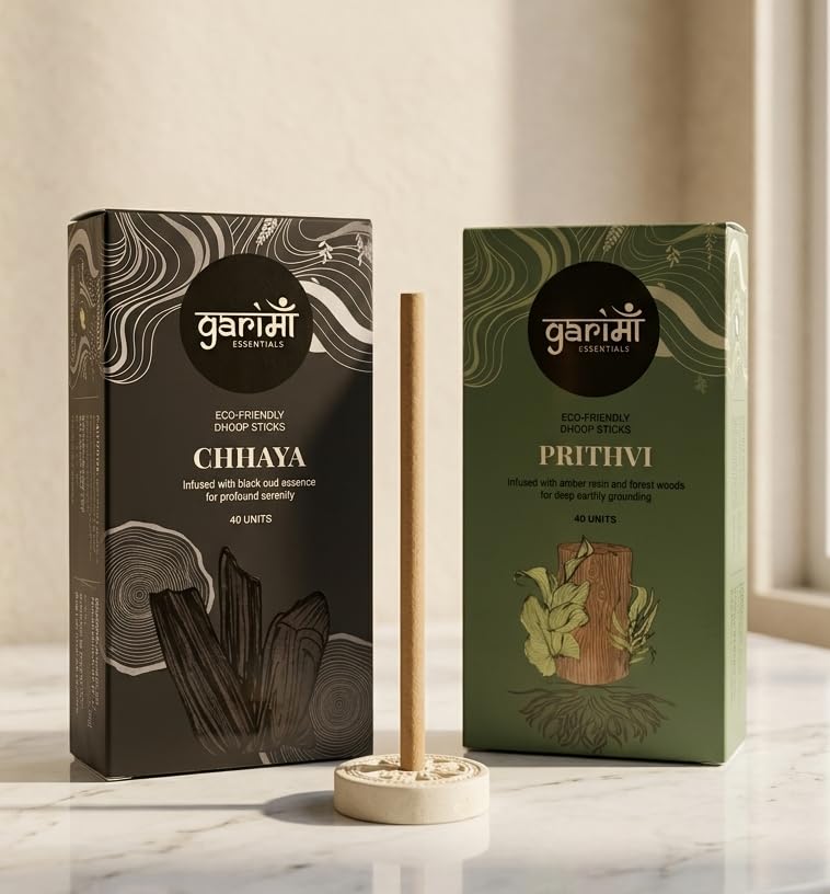 Garima Amber Forest & Black Oud Dhoop Sticks – Bambooless Combo | 80 Sticks | Free Ceramic Stand