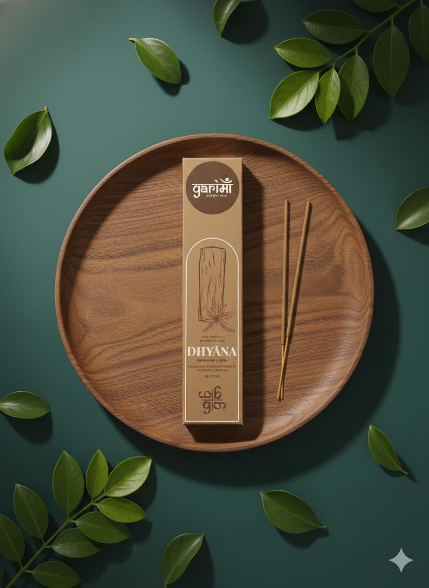 Garima Natural Sandalwood Agarbatti – Charcoal Free Incense Sticks | 48 Sticks | Free Wooden Stand