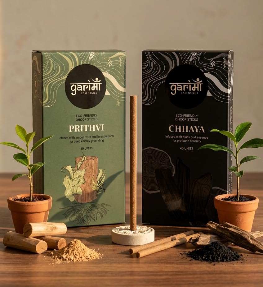 Garima Amber Forest & Black Oud Dhoop Sticks – Bambooless Combo | 80 Sticks | Free Ceramic Stand