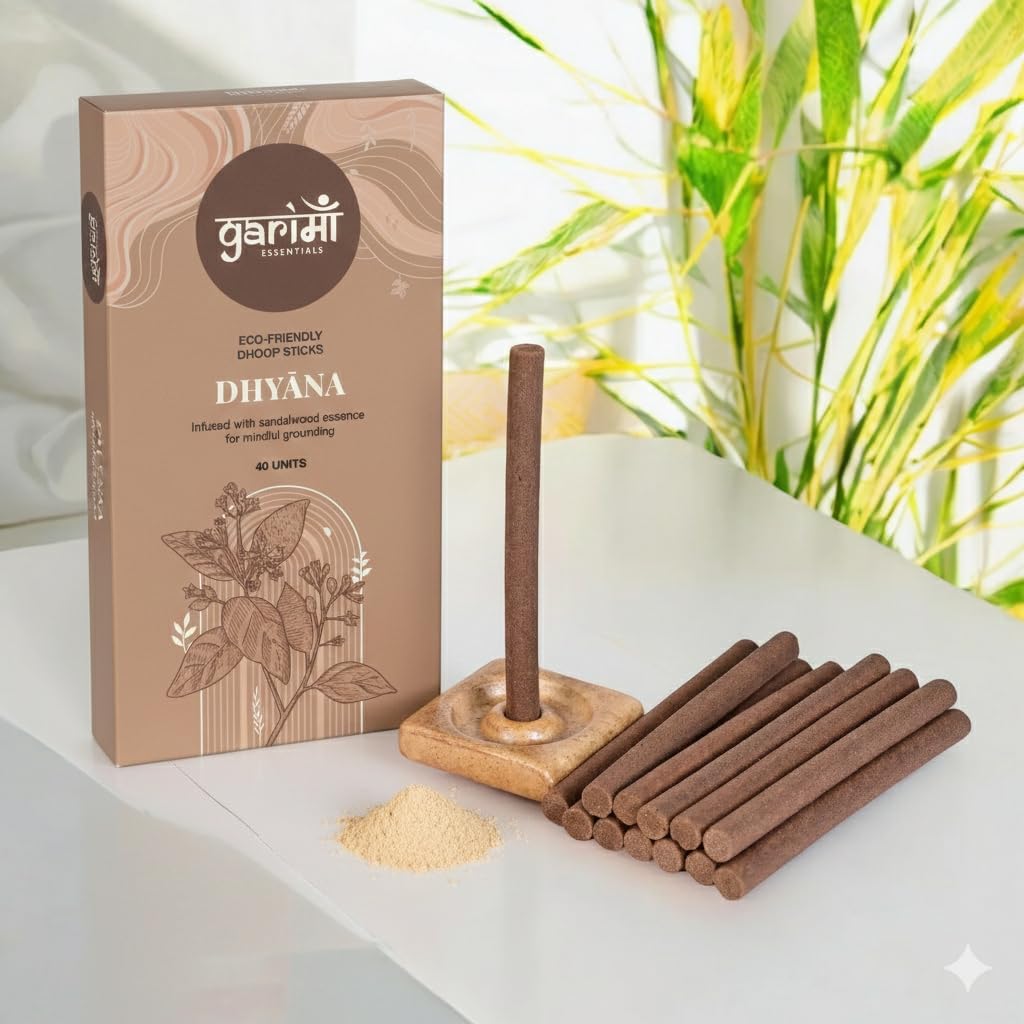 Premium Bambooless Dhoop Sticks Sandalwood Pack of 40 Sticks with Ceramic Stand