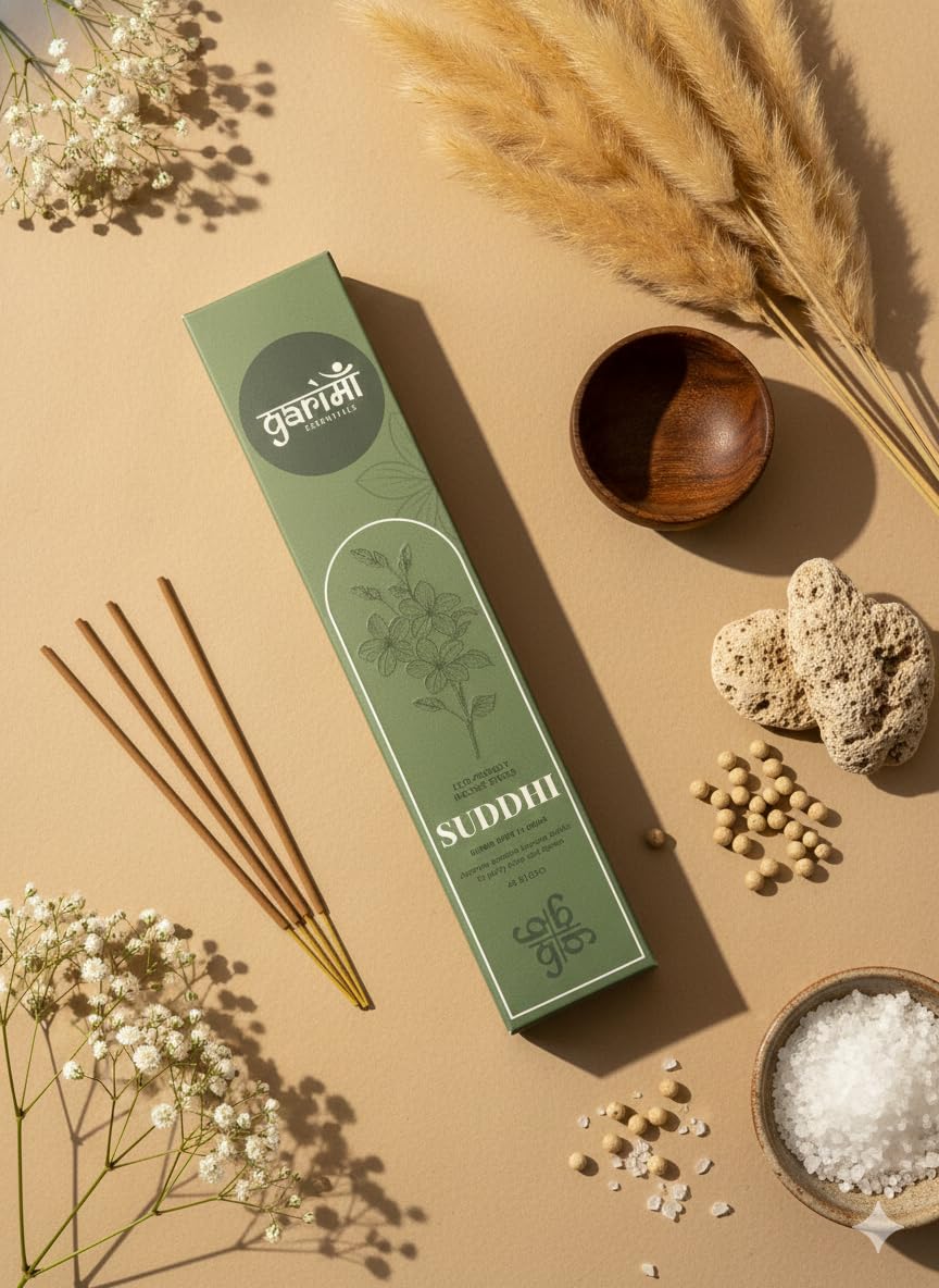 Garima Natural Jasmine Agarbatti – Charcoal-Free Incense Sticks | 48 Sticks | Free Wooden Stand
