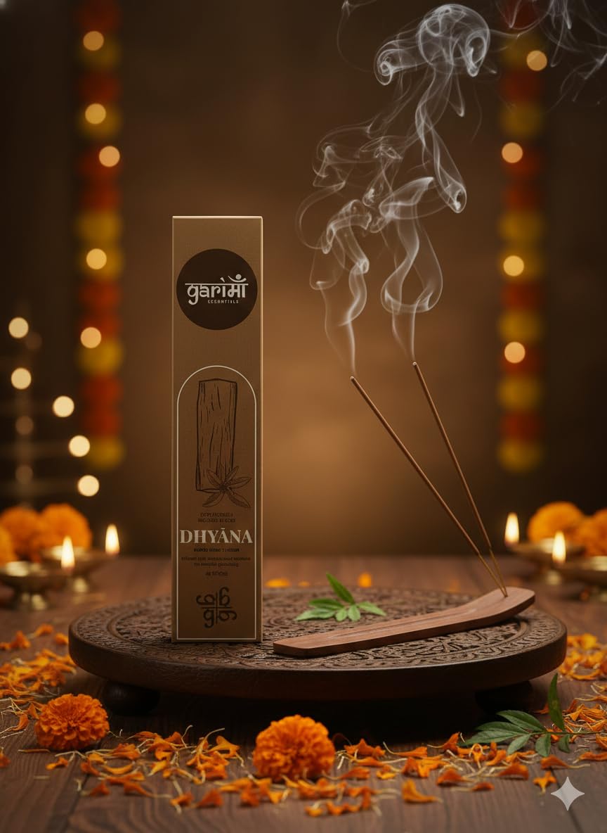 Garima Natural Sandalwood Agarbatti – Charcoal Free Incense Sticks | 48 Sticks | Free Wooden Stand