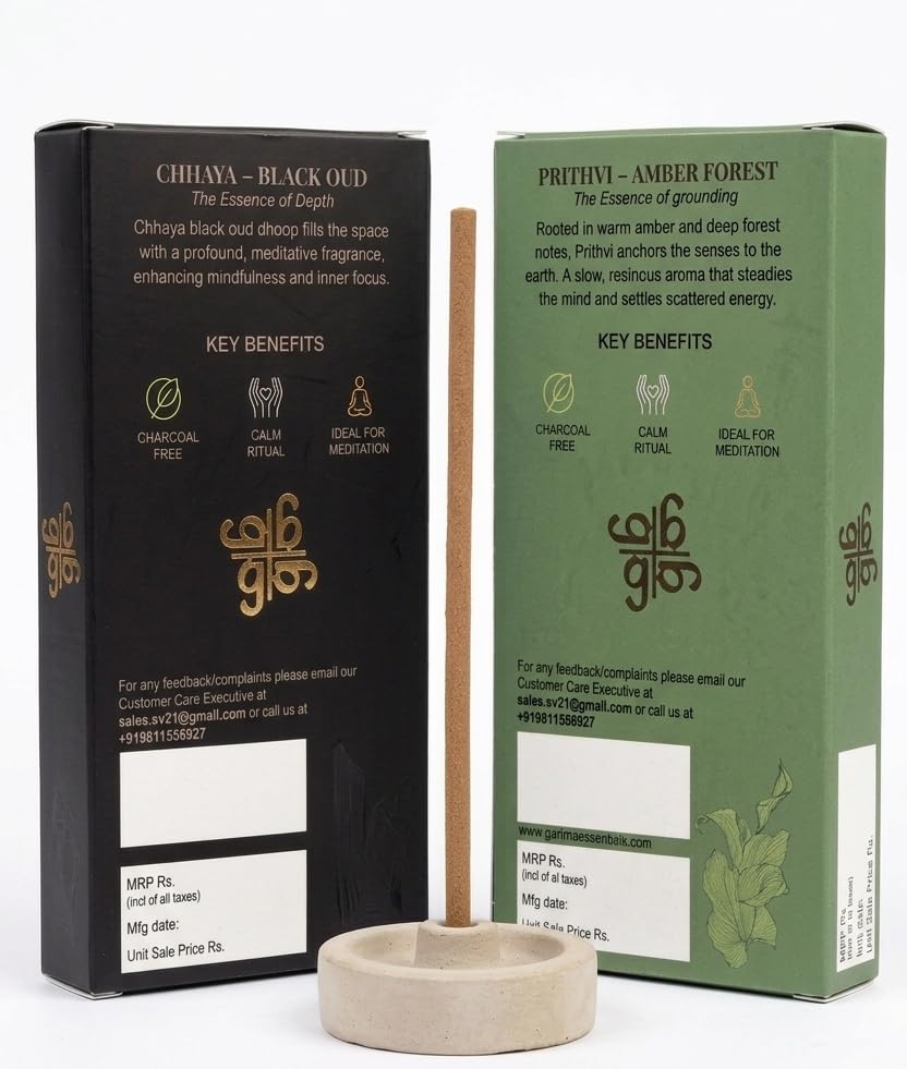 Garima Amber Forest & Black Oud Dhoop Sticks – Bambooless Combo | 80 Sticks | Free Ceramic Stand