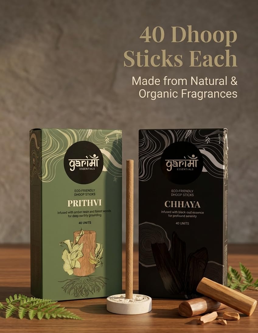 Garima Amber Forest & Black Oud Dhoop Sticks – Bambooless Combo | 80 Sticks | Free Ceramic Stand