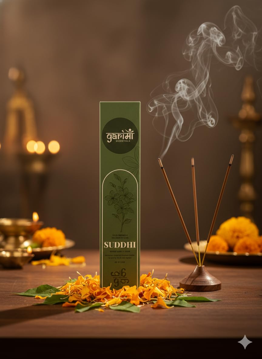 Garima Natural Jasmine Agarbatti – Charcoal-Free Incense Sticks | 48 Sticks | Free Wooden Stand