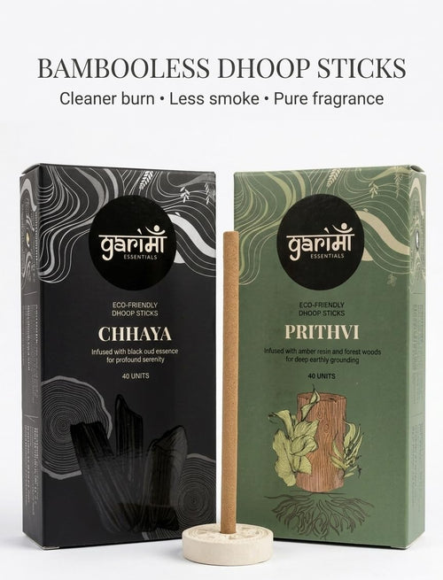 Garima Amber Forest & Black Oud Dhoop Sticks – Bambooless Combo | 80 Sticks | Free Ceramic Stand