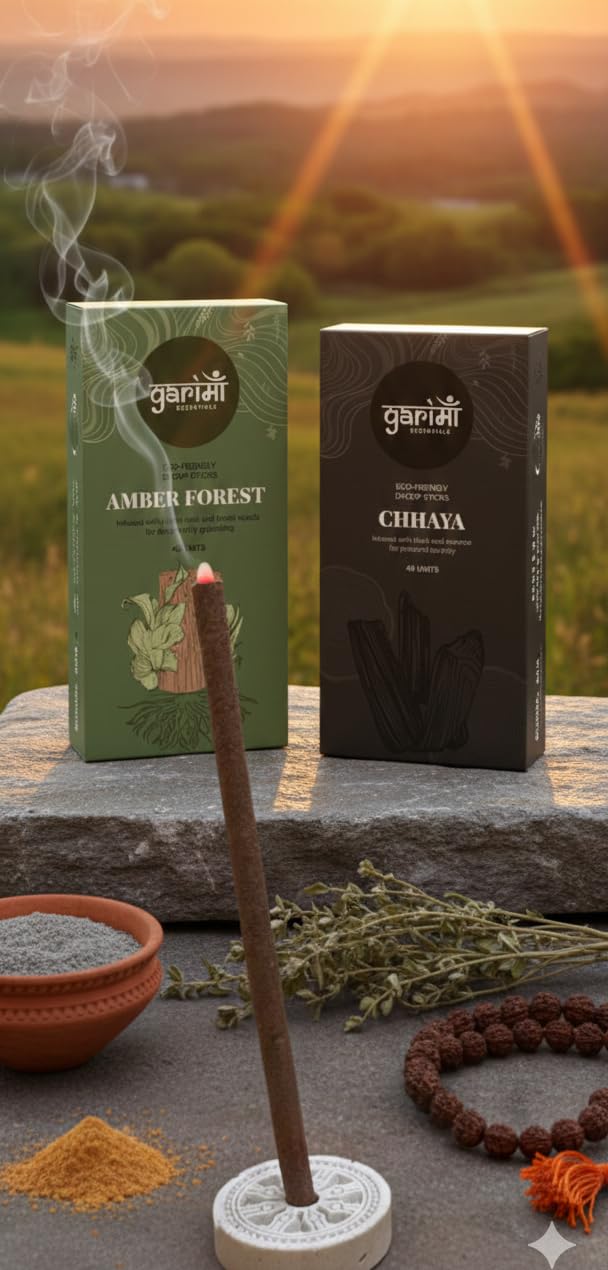 Garima Amber Forest & Black Oud Dhoop Sticks – Bambooless Combo | 80 Sticks | Free Ceramic Stand