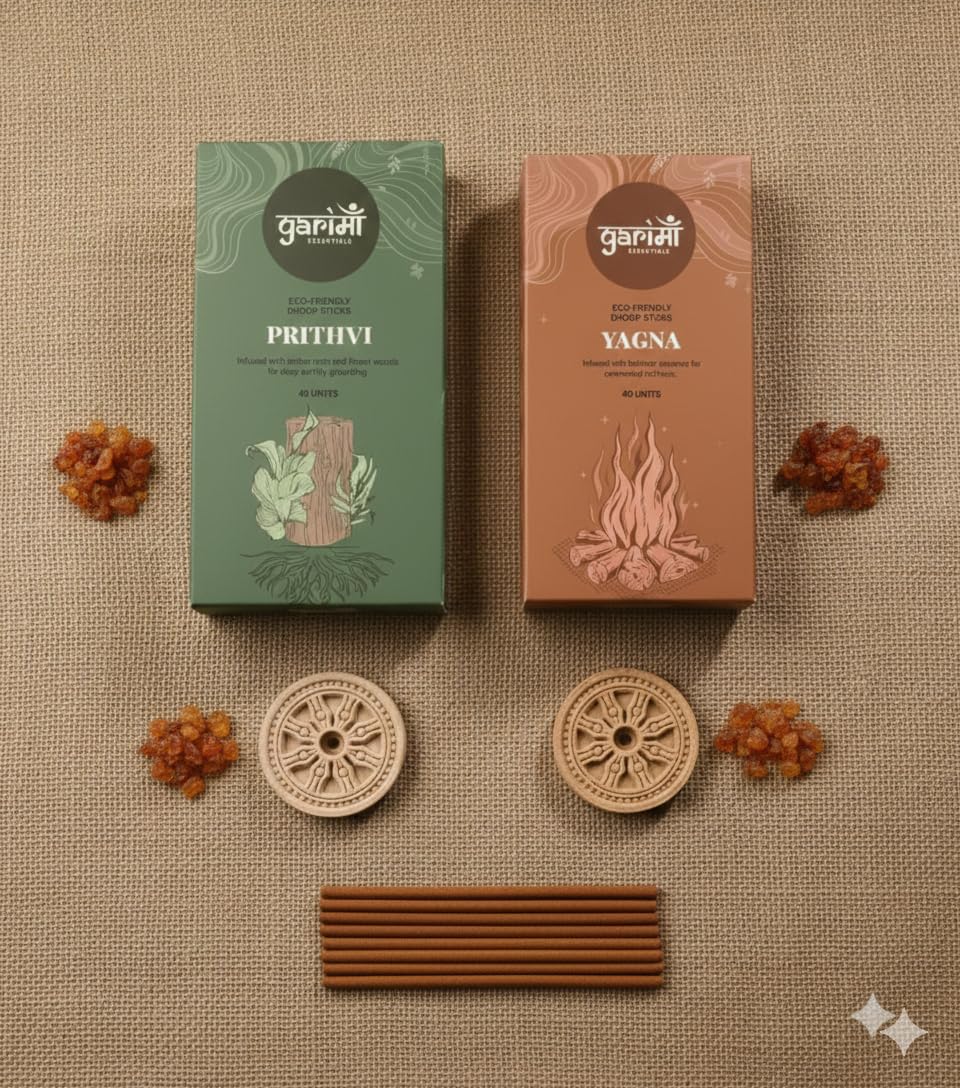 Garima Amber Forest & Bakhoor Dhoop Sticks – Bambooless Combo | 80 Sticks | Free Ceramic Stand