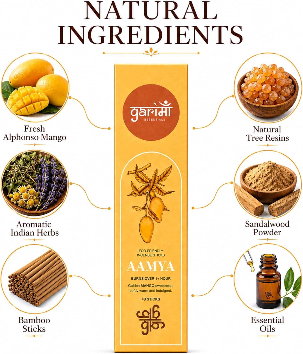 Garima Natural Mango Agarbatti – Charcoal-Free Incense Sticks | 48 Sticks | Free Wooden Stand